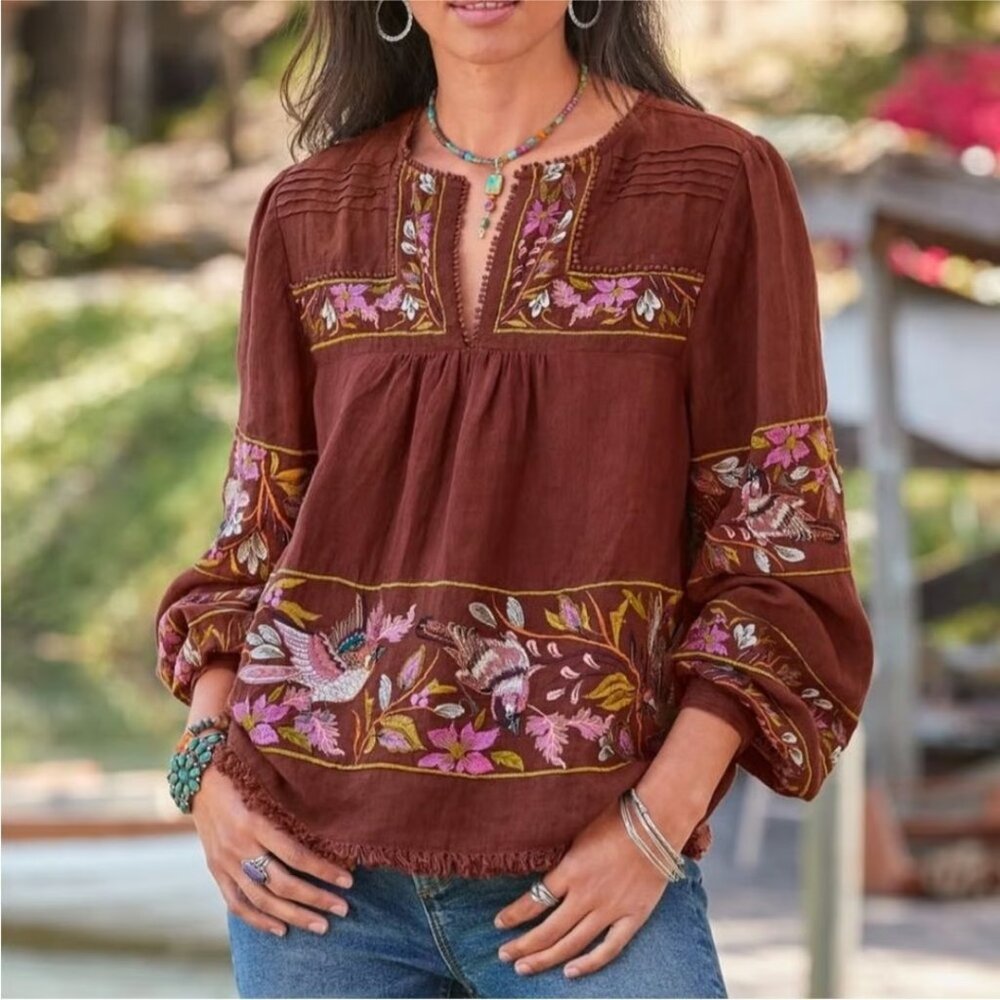 Sundance Floria Embroidered Top Small Brown